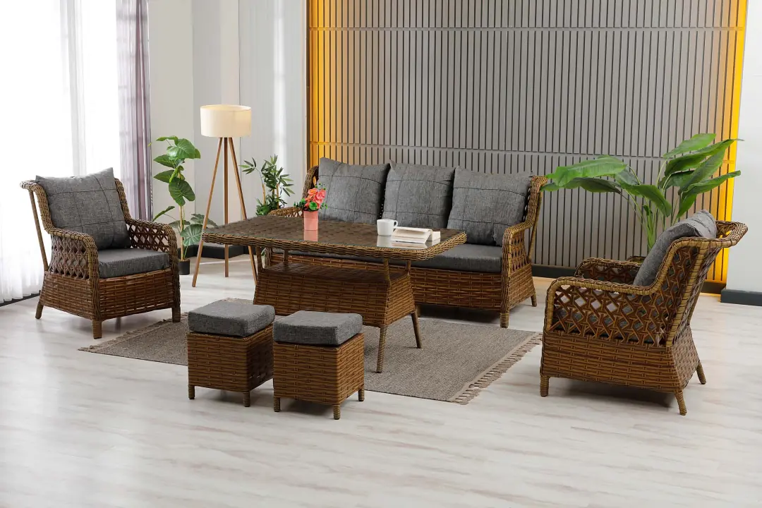 Vilza, 3+1+1, Rattan Bahçe Mobilyası, Kahverengi