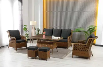 Vilza, 3+1+1 Rattan Bahçe Mobilyası, Kahverengi