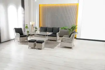 Vilza, 3+1+1 Rattan Bahçe Mobilyası, Beyaz
