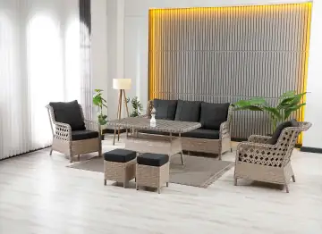 Vilza, 3+1+1 Rattan Bahçe Mobilyası, Cappuccino