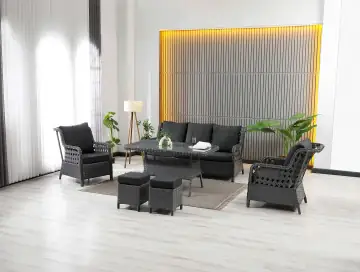 Vilza, 3+1+1 Rattan Bahçe Mobilyası, Antrasit