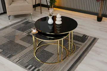 1+1, Gold Metal, Siyah cam, Orta Sehpa