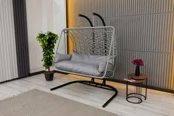 Çift Kişilik Salıncak, Makrome, Gri