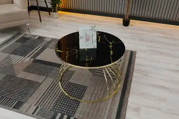 Kuğu Model Siyah Cam Orta Sehpa