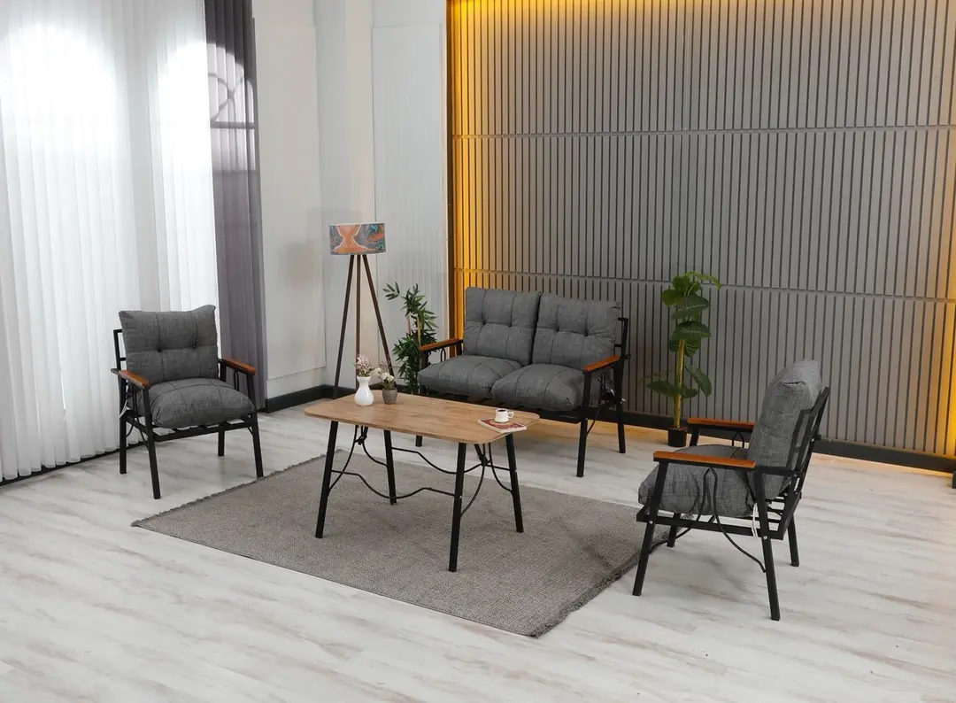 Lena 4 Kişilik Minderli Bahçe Balkon Teras Ergonomik Oturma Grubu 2+1+1